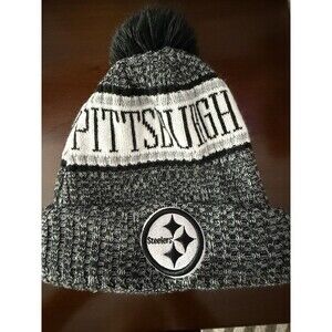 Pittsburgh Steelers New Era Fleece Lined Winter Hat w/ Removable Pom Black